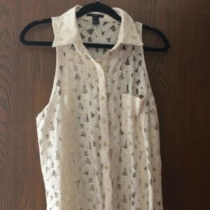 Lace Button Up Tank Top